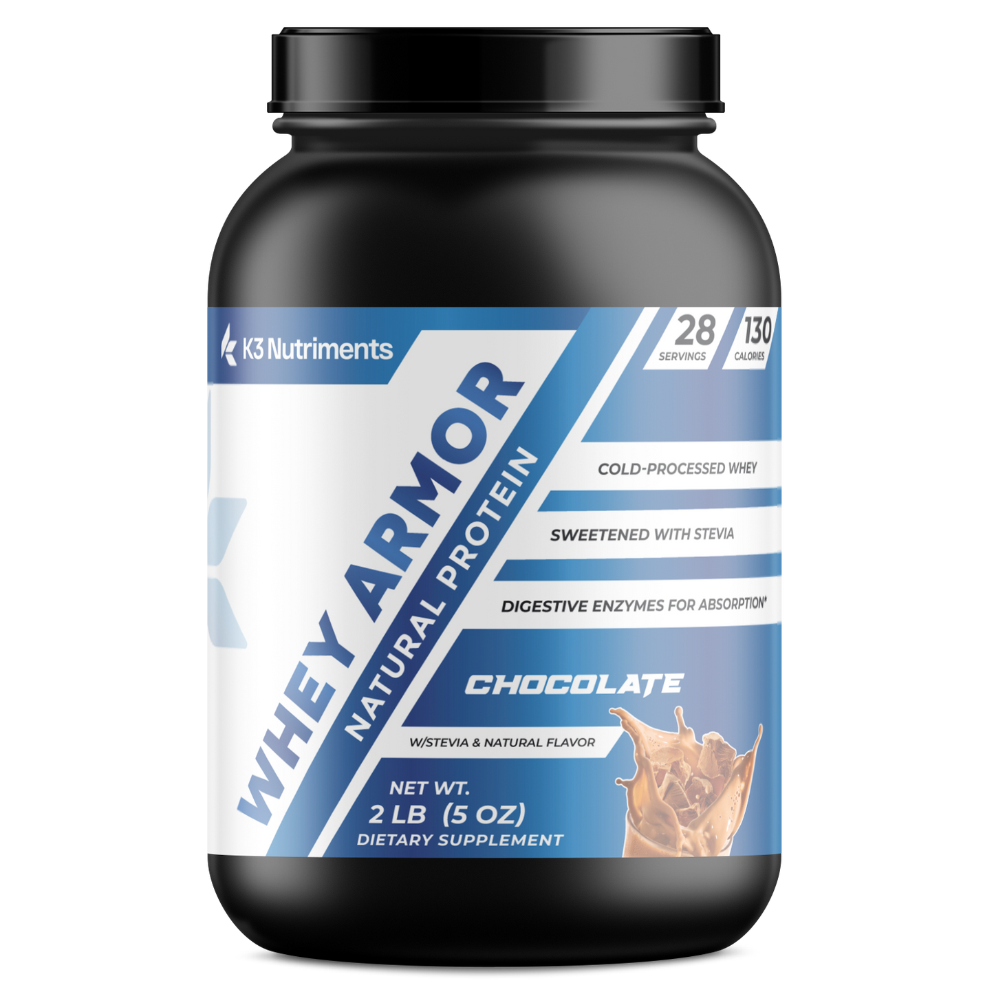 2lb Whey Armor Natural Protein Chocolate Non - GMO