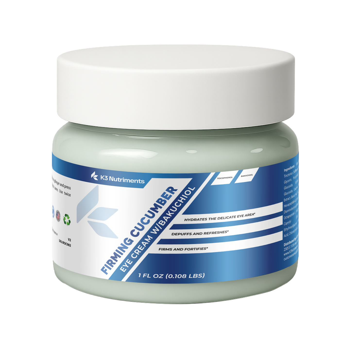Firming Cucumber Eye Cream w/Bakuchiol, USA Made, Clean & Vegan