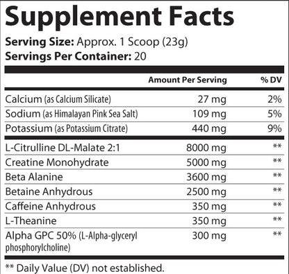 Pre - Workout w/Creatine 5g (Grape Annihilator) (Most potent EVER!)